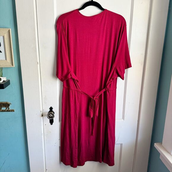 Ulla Popken Red Knit Rayon Blend Relaxed Fit Faux Wrap Dress Size 24/26 Career - Picture 7 of 11